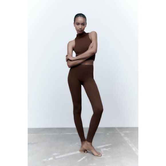 NWT Zara Brown Seamless Creased Limitless Contour Collection Sleeveless Crop Top - Picture 8 of 16